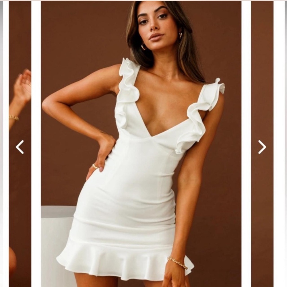 SELFIE LESLIE MOONLIT NIGHT RUFFLE STRAP CUTOUT BACK DRESS WHITE